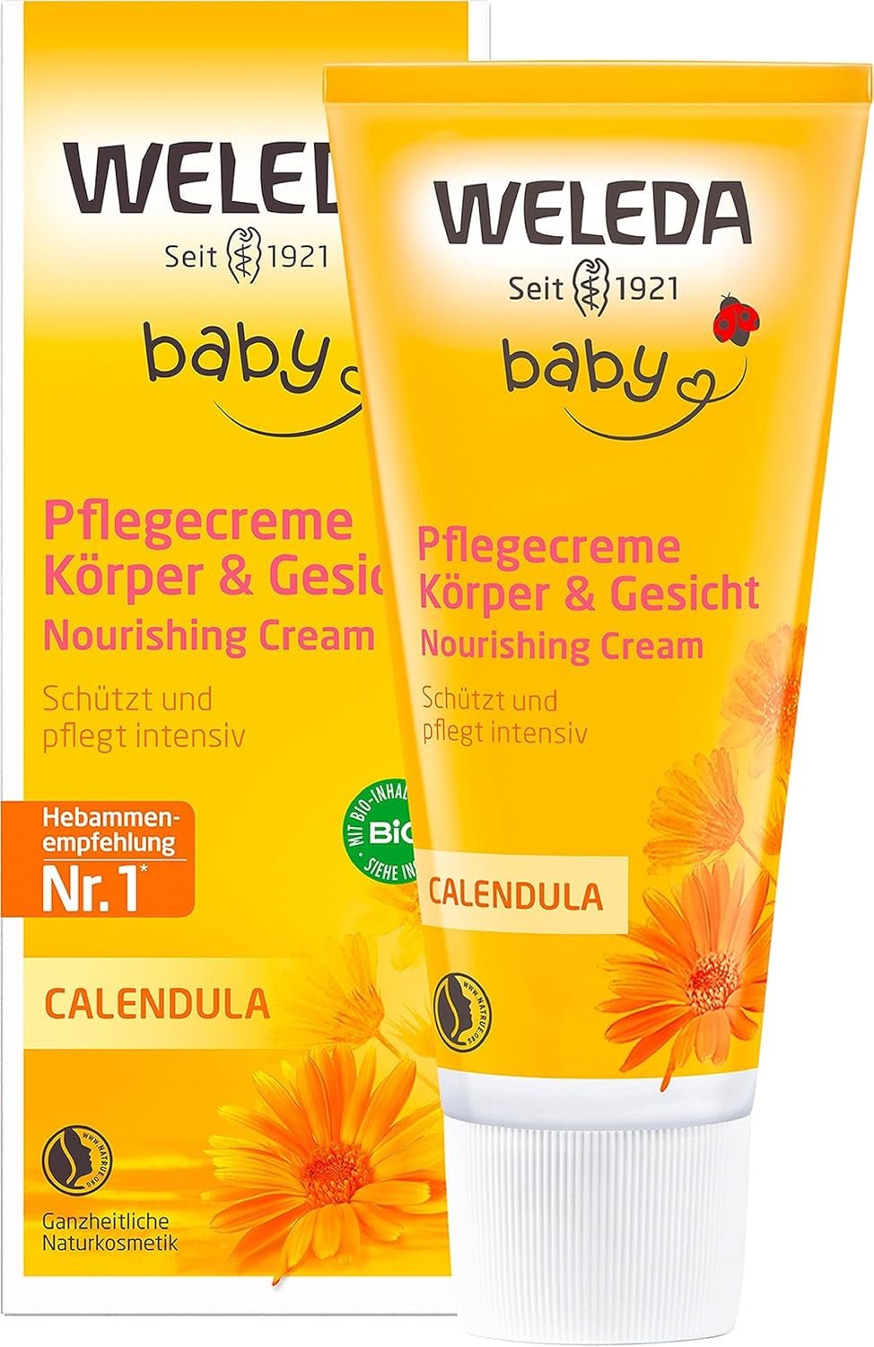 WELEDA Organic Baby Calendula Care Cream Body & Face 30ml - Cremă de față / cremă de piele pentru cosmetică naturală cu ulei de susan și lanolină pentru îngrijirea pielii uscate. Cremă hidratantă de îngrijire pentru bebeluși și copii Copii - Baie si Skincare Naty Shop 75 Ml (1 pachet)