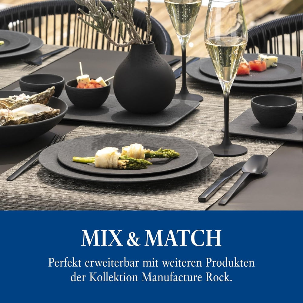 Villeroy & Boch – Manufacture Rock Starter-Set 6 Teilig Schwarz, Spülmaschinenfest, Mikrowellensicher, Geschirr Set Schwarz Matt, Tafelservice, Essgeschirr, Premium Porzellan Bordservice Sets Naty Shop