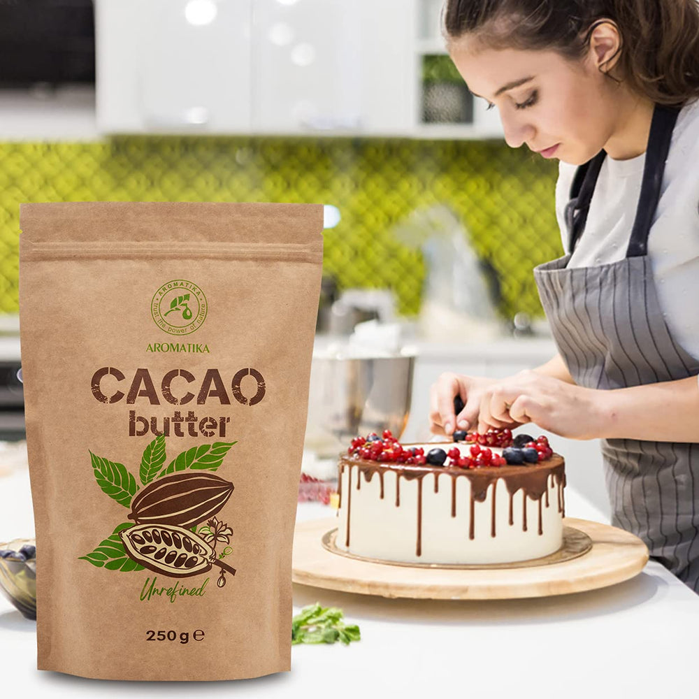 Kakaosmør - 250g - Theobroma Cacao - Rå kakaosmør - Kakaosmør i Stücken - Kaltgepresst - Uraffineret - Rein und Naturlich - für Speisen und Hautpflege - Kakaosmør