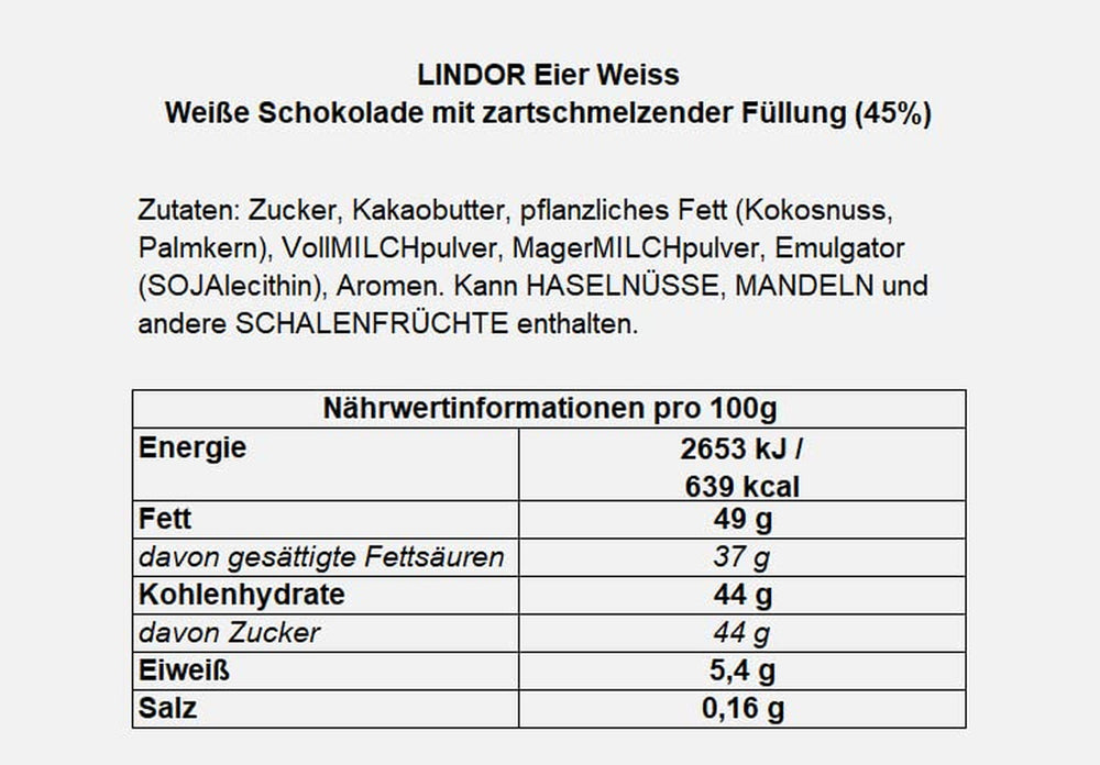 LINDOR æg med Lindt chokolade | 4 æsker á 450 g hver | LINDOR-æg med mælkechokolade, hvid, mørk og hasselnød, smeltet i munden | Påskechokolade | Gave af chokolade | påskeæg | Chokoladeæg