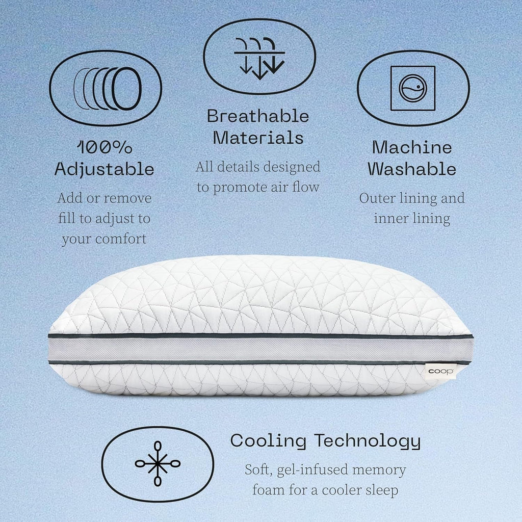 Coop Home Goods Eden Cool pernă reglabilă, dimensiune King, spumă de memorie reglabilă cu infuzie de gel, țesătură Lulltra moale și respirabilă, ideală pentru toți dorminții, ecologică, Perne standard Naty Shop
