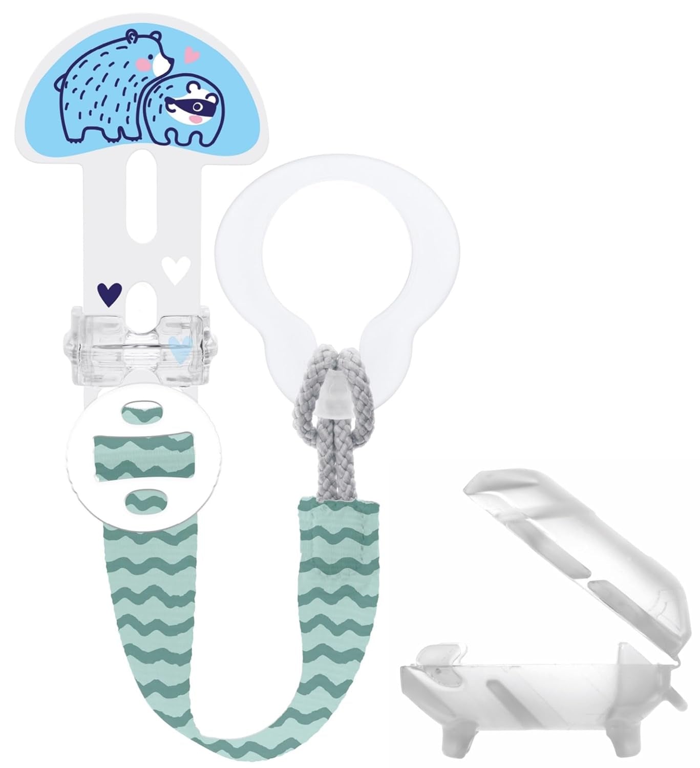 Suzetă MAM, adaptabilă la toate tipurile de suzete, inele de dentiție și jucării, lungime reglabilă, inclusiv husă pentru tetină, lavabilă, albastră, 1 bucată