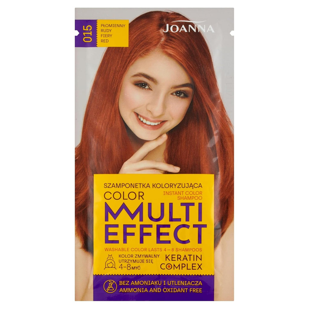 Șampon colorant Joanna "Multi Effect" - Șampon colorant pentru păr într-un plic - Rezistă între 4 și 8 spălări - Colorarea părului fără amoniac și agenți oxidanți - Cappuccino aromat Vopsea pentru par Naty Shop Roșu flacără