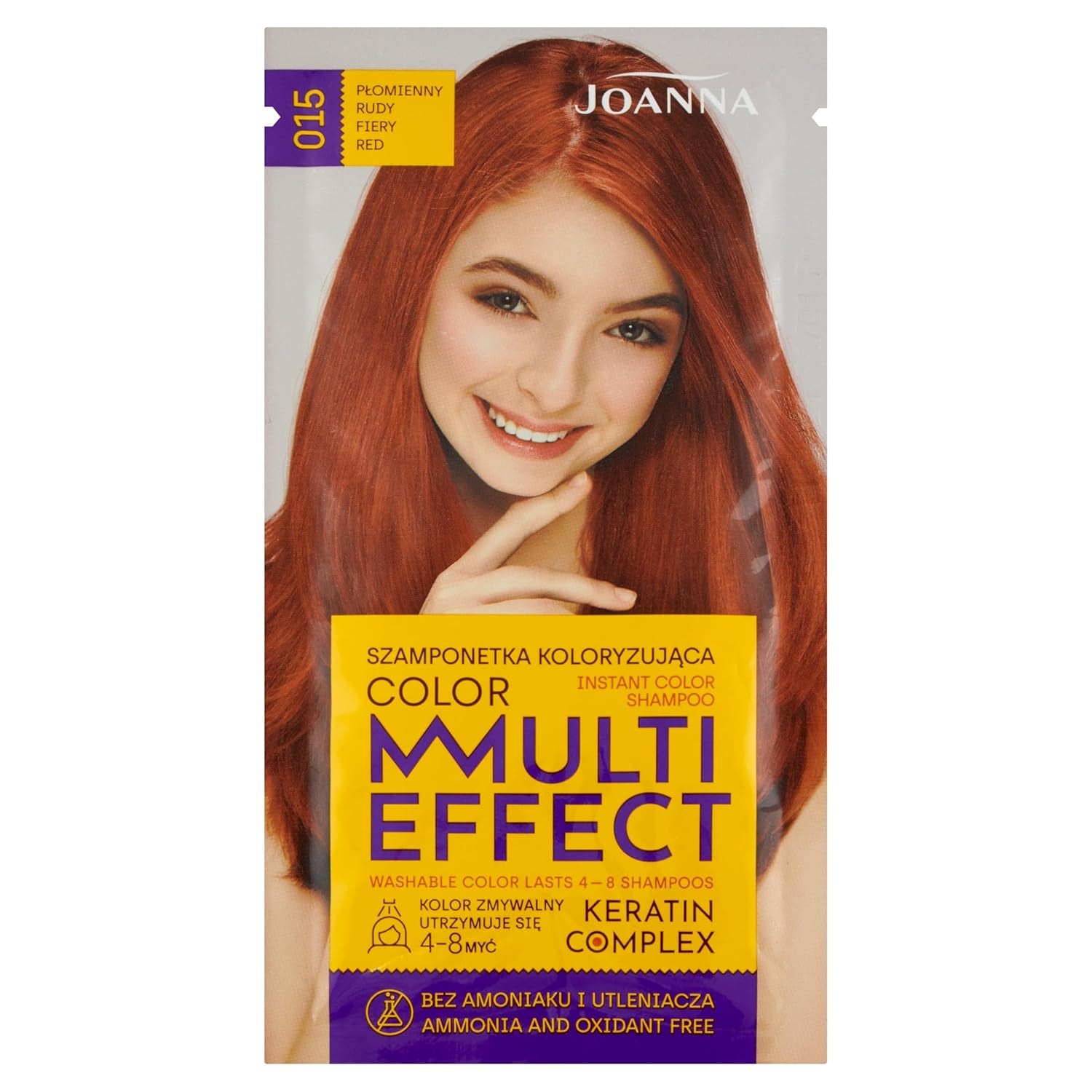 Șampon colorant Joanna "Multi Effect" - Șampon colorant pentru păr într-un plic - Rezistă între 4 și 8 spălări - Colorarea părului fără amoniac și agenți oxidanți - Cappuccino aromat Vopsea pentru par Naty Shop Roșu flacără