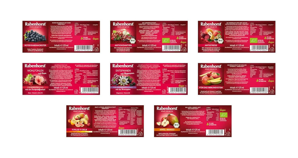 Rabenhorst minismagningspakke, 8 varianter eller 3 flasker (24 X 125 ml) Alkoholfri drikke Naty Shop