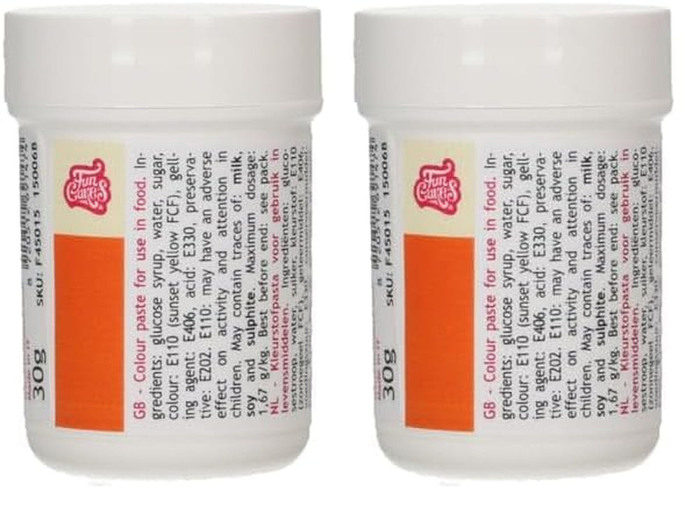 Colorant alimentar concentrat Funcakes Paste Color Orange; pentru aluat, cremă, fondant, marțipan, aluat, pastă de modelat și pastă de flori. Halal și Kosher. 30 g