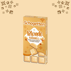 Schogetten Blonde Karamel | Karamel med hvid chokolade og karamelstykker | Chokoladebar 100g | Bekvemt portioneret