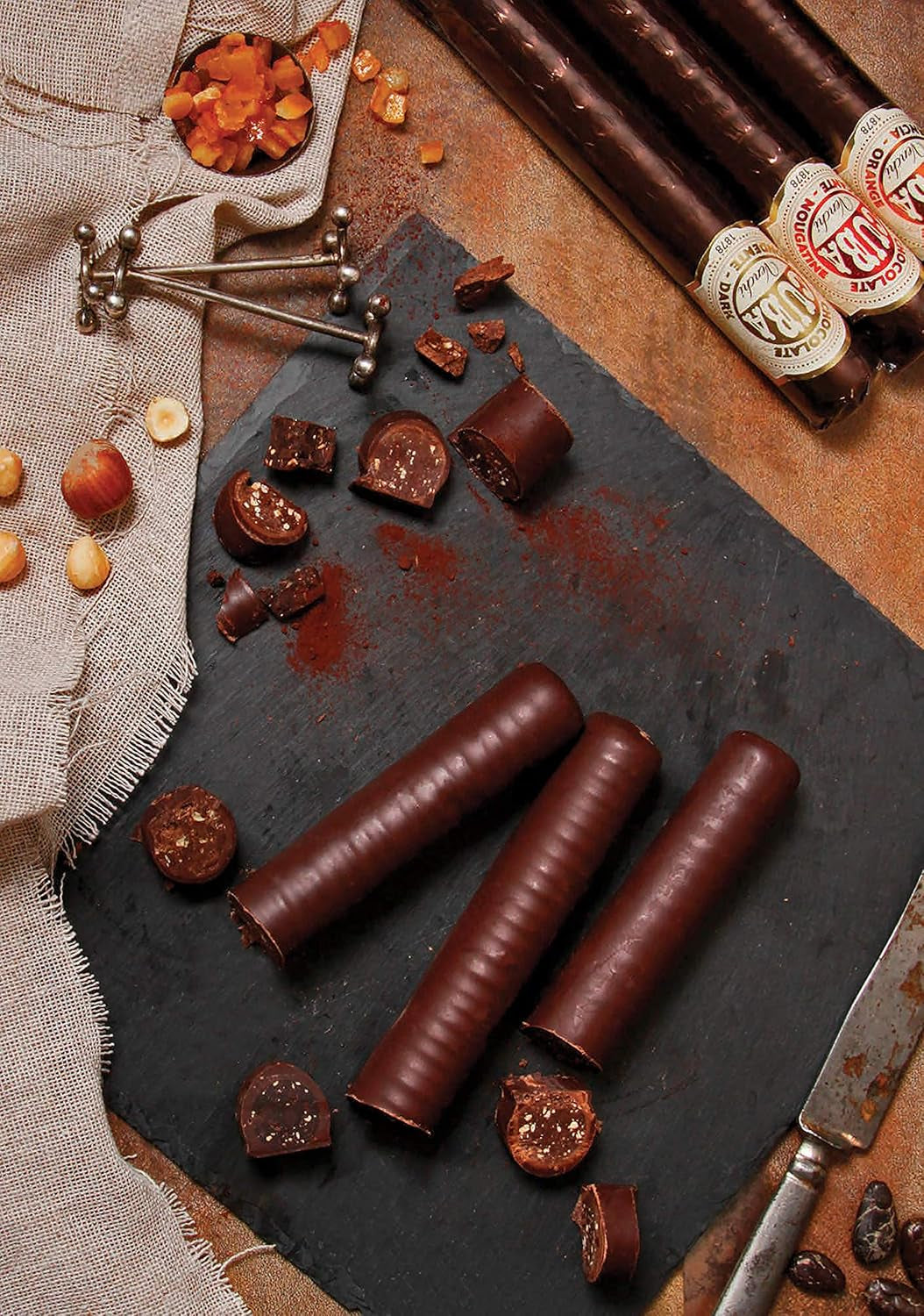 Venchi - Mælkechokolade og mørk chokolade 56% cigar med kandiseret siciliansk appelsinskal, 100 g, glutenfri, ingen farvestoffer og ingen konserveringsmidler