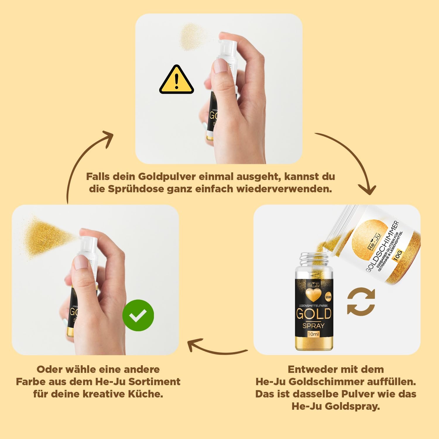 Colorant alimentar lichid auriu metalic He-Ju 25ml, sclipici comestibil pentru băuturi și alimente (auriu metalic, 25ml)