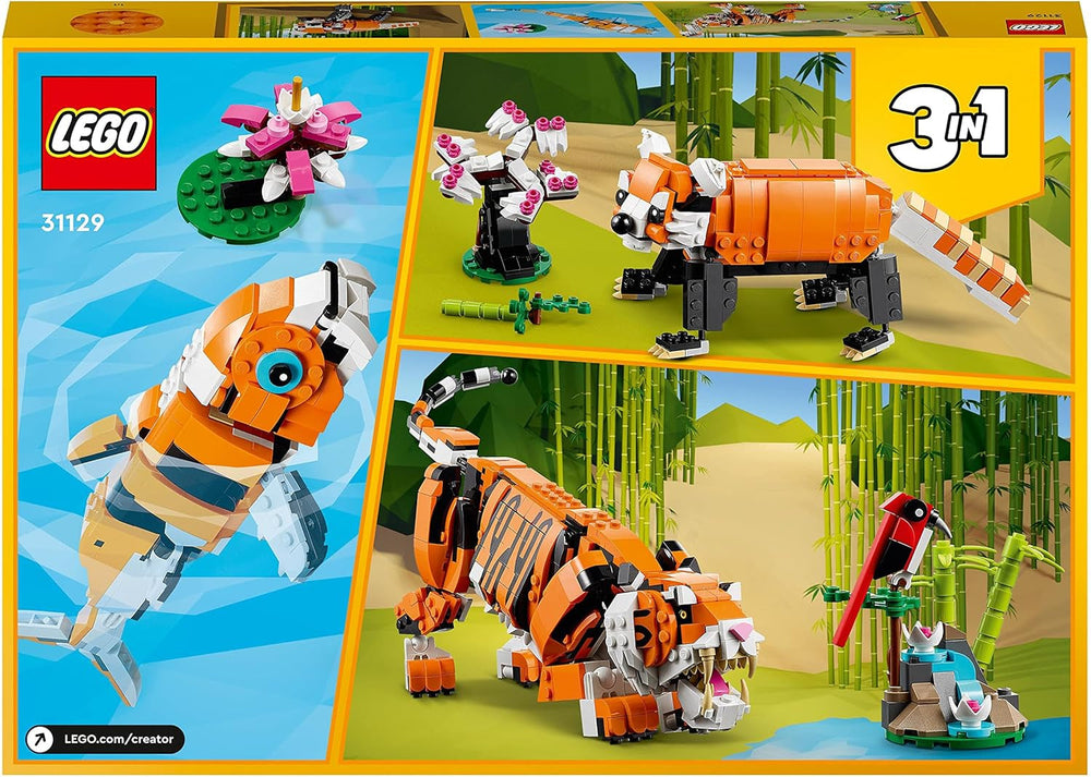 LEGO 31129 Creator Majestic Tiger, Panda eller Fish 3-i-1 Dyrefigursæt Legetøj til børn Drenge og piger Dyrebyggelegetøjsbyggesæt Besuche den LEGO-Store