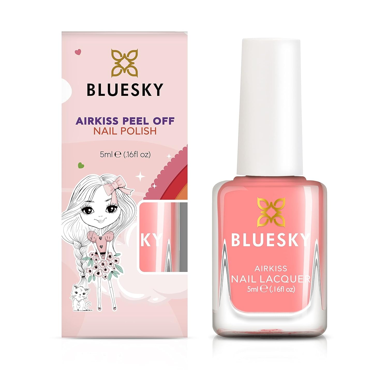 Bluesky Kids neglelak - Sea Shell, Coral. Easy Peel Off, ikke-giftig, vandbaseret, glidende neglelak til børn 5 ml