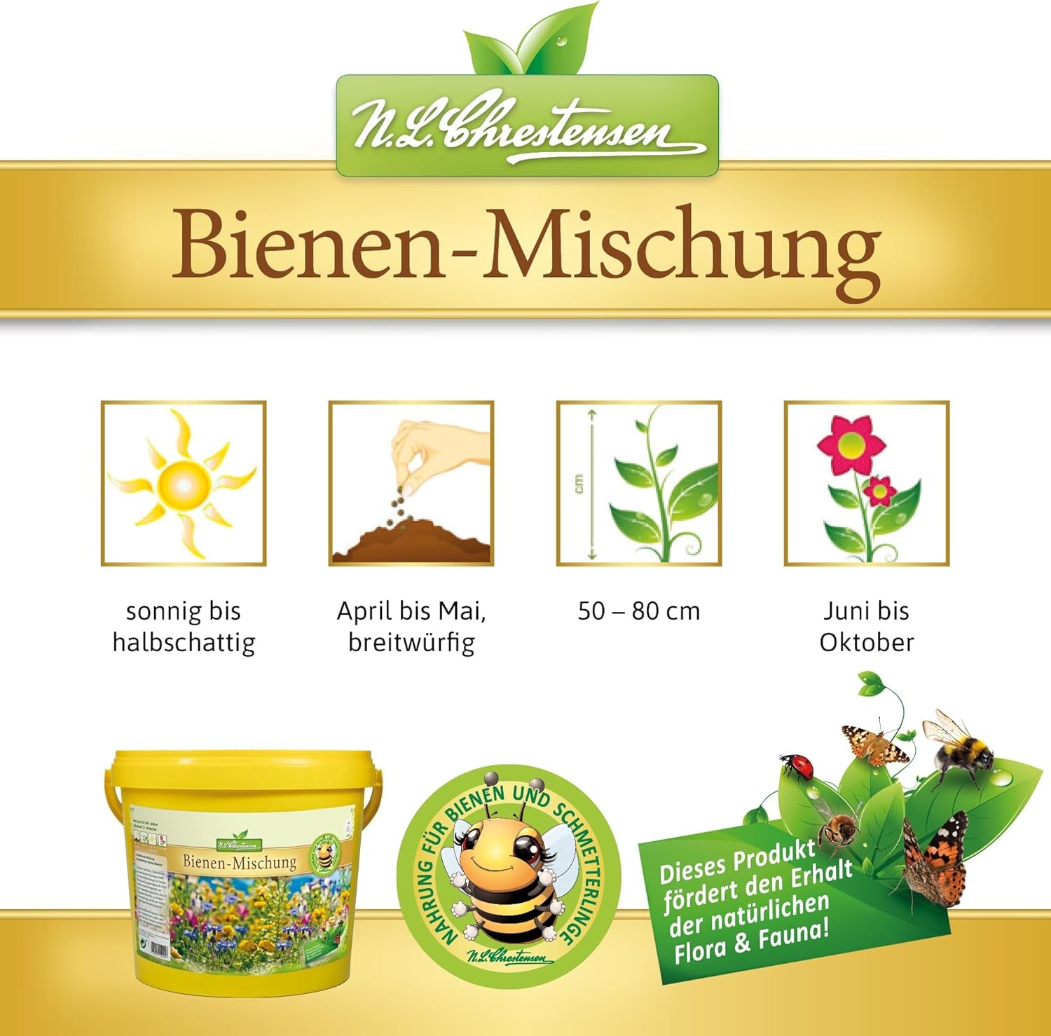 NL Chrestensen Large Bucket - Et paradis for alle insekter, biegræsgange, bivenlig blomsterfrøblanding, flerfarvet