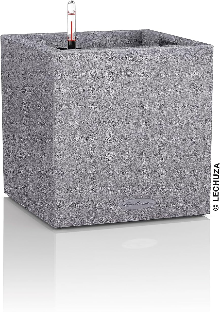 Lechuza CANTO Stone 30 înălțime, Negru grafit, Plastic de înaltă calitate, Include sistem de udare, Inserție de plantare detașabilă, Pentru uz interior și exterior, 13602, 30x30x56 cm