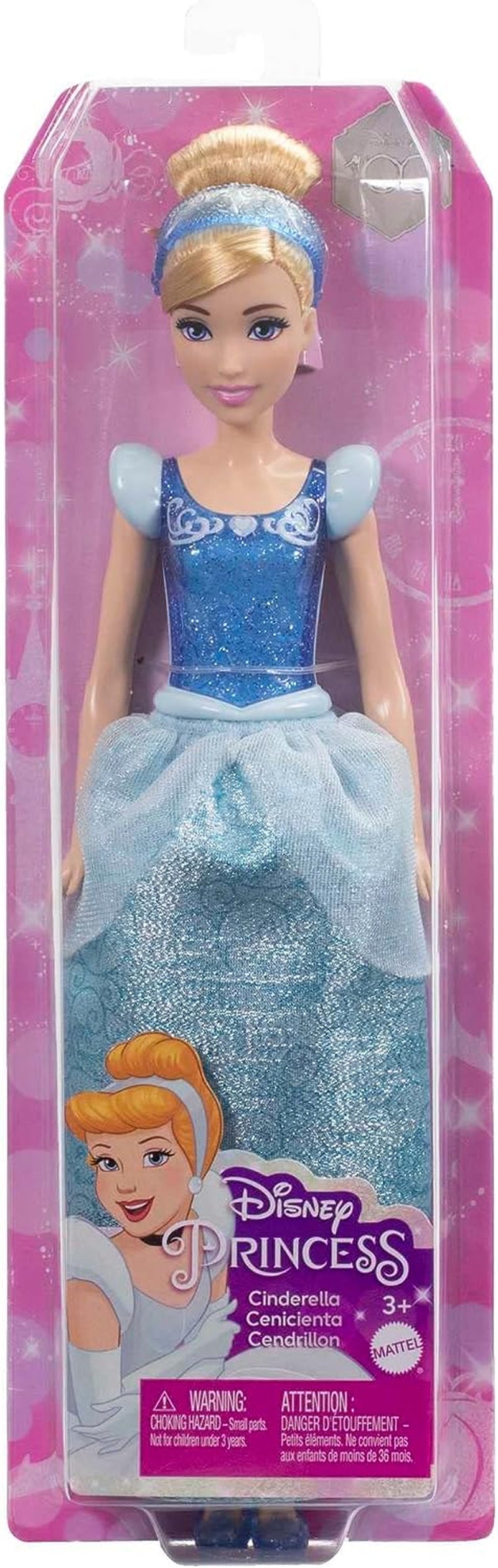 Mattel DISNEY Princess Cinderella - Păpușă mobilă cu costum strălucitor, pantofi și diademă detașabile, păr pieptănabil pentru distracție la coafor, pentru copii de la 3 ani în sus, HLW06 Papusi Naty Shop
