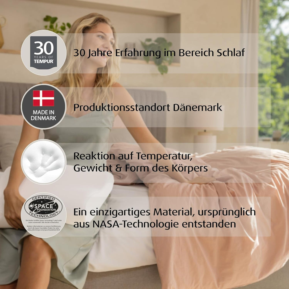 TEMPUR Original Sleeping Pillow Memory Foam, Pernă ergonomică de susținere a gâtului pentru cei care dorm lateral și pe spate, Fermă, M (50 X 31 X 10/7 Cm), Alb Perne ortopedice cervicale Naty Shop