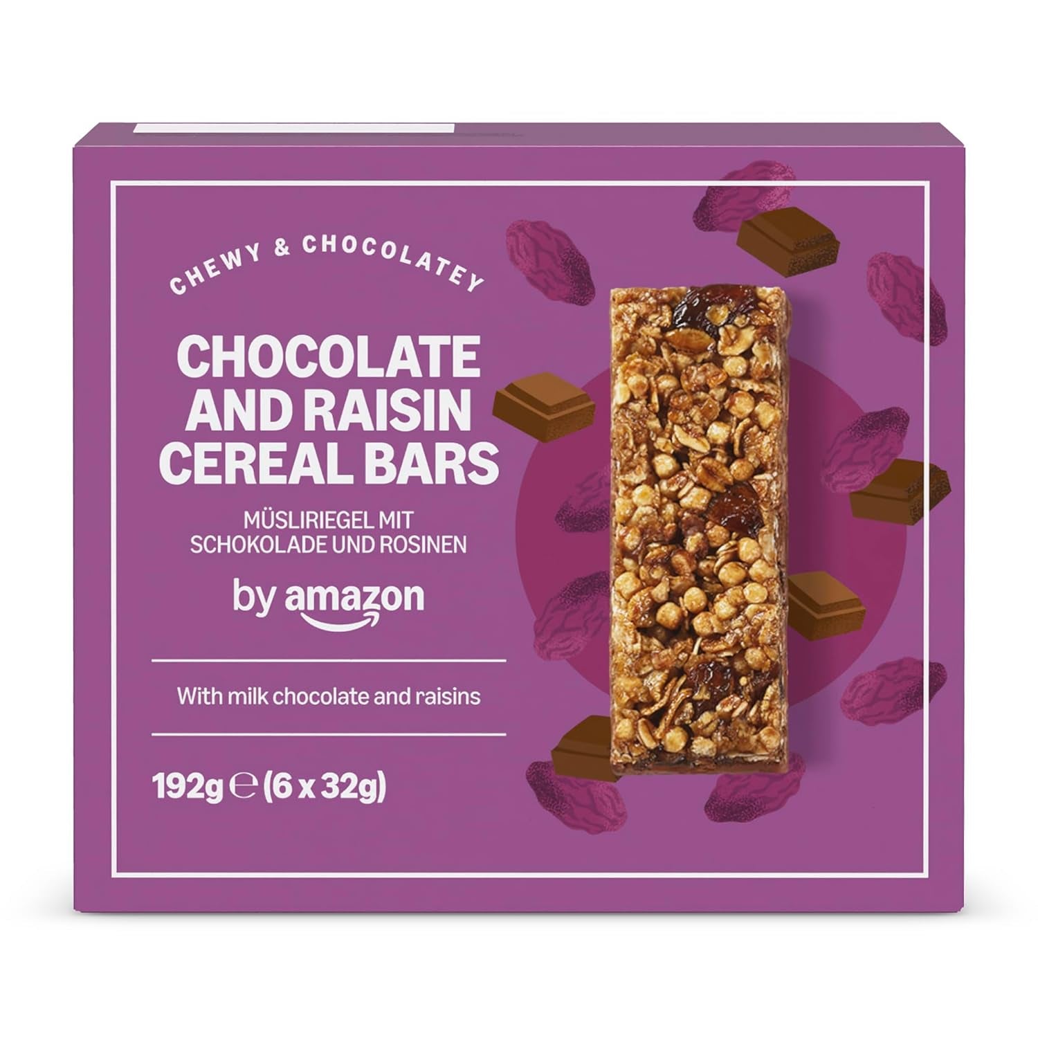 Müslibar med chokolade og rosiner fra Amazon, 192g