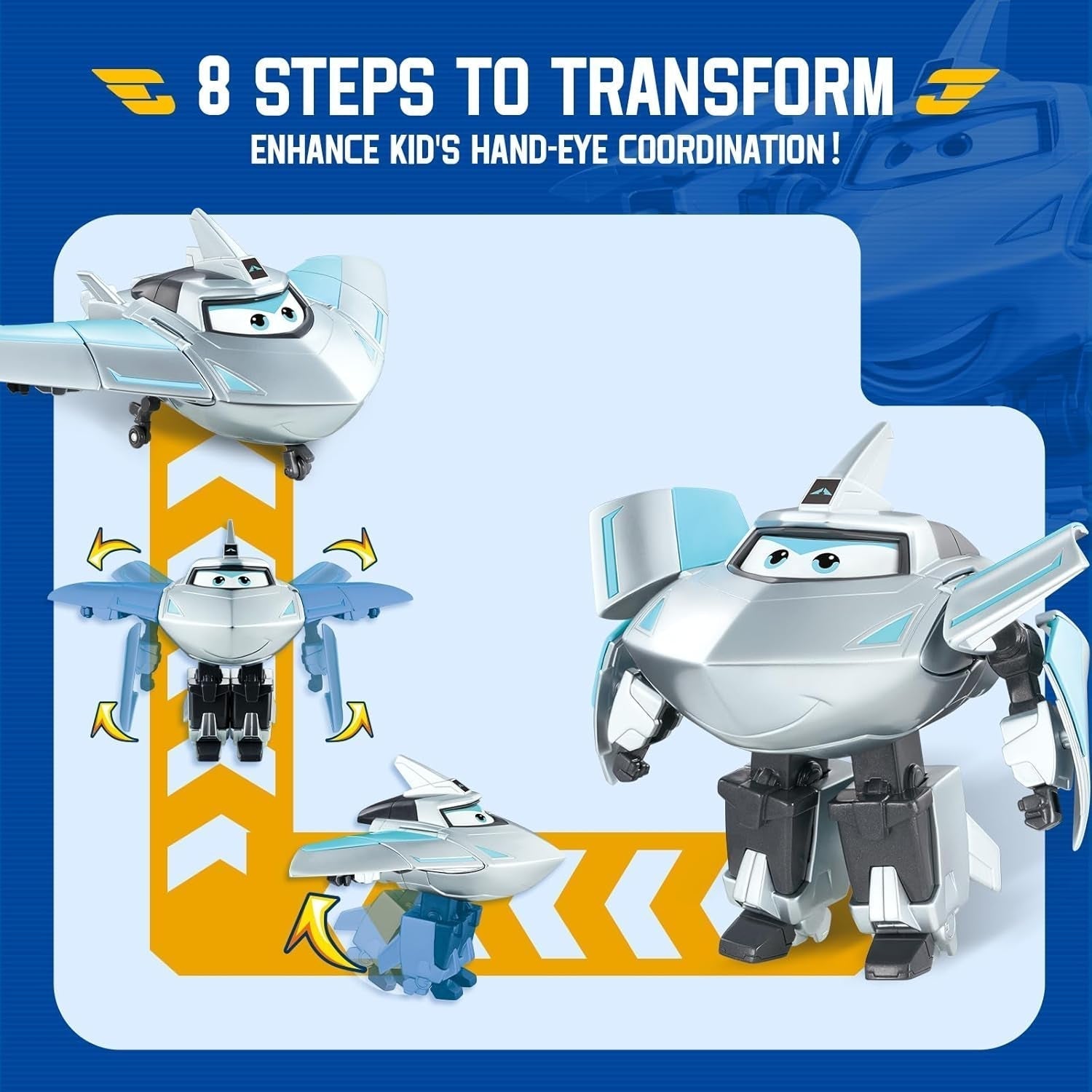 Super Wings Transformation Plane Supercharged Traver, ca. 12,7 Cm Store børn legefigur legetøj flyvemaskine og robot figur til drenge og piger over 3 år Sølv actionfigurer Naty Shop