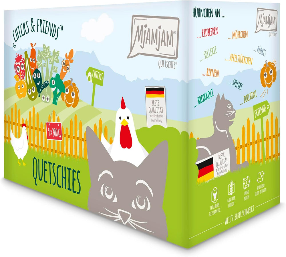 MjAMjAM - Premium Nassfutter für Katzen - Chicks & Friends Box, 9er Pack (9 x 300g), getreidefrei mit extra Fleisch