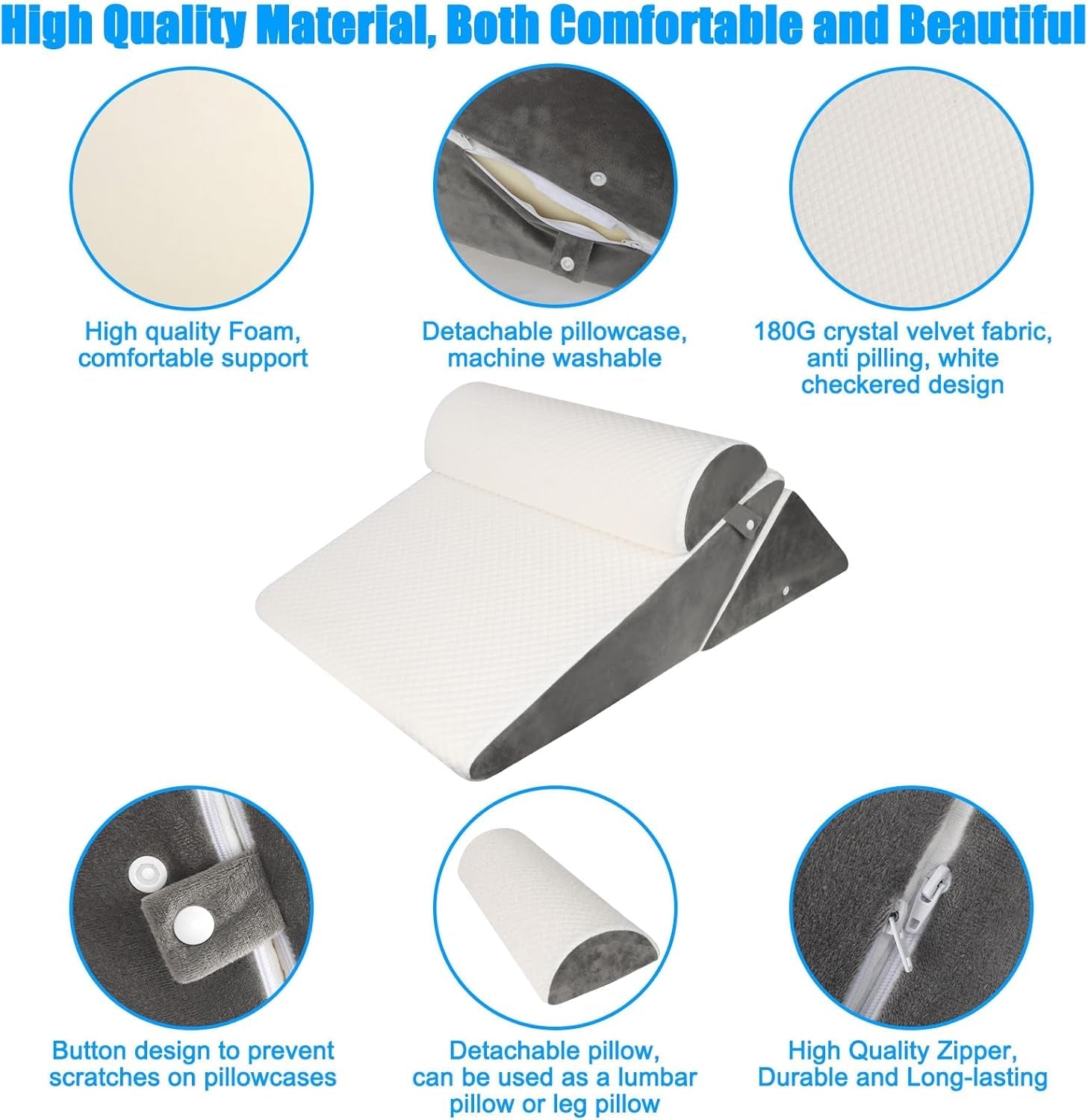 Pernă reglabilă cu pană pentru pat, pernă de citit pentru pat și canapea, pernă de reflux din spumă, pernă pentru spătar, pentru apnee în somn, citit, ridicare a somnului, pernă pentru picioare, dureri de spate, sforăit