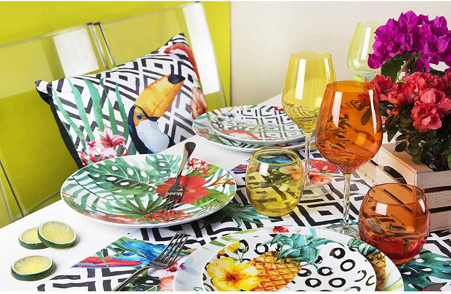 Excelsa Tropical Chic Teller-Set, 18 Stück, Porzellan, mehrfarbig