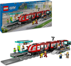 LEGO City sporvogn med station, gaveidé til billegetøjsfans fra 7 år, med 6 minifigurer og en førerhund til rollespil, byggelegetøj 60423 Byggesæt Besuche den LEGO-Store Standard titel
