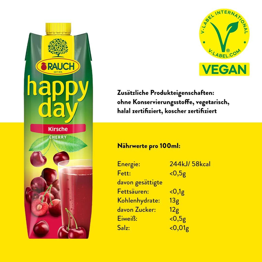 Rauch Happy Day Cherry | Fra udvalgte surkirsebær | 6X 1 liter, Tetra Prisma Naty Shop