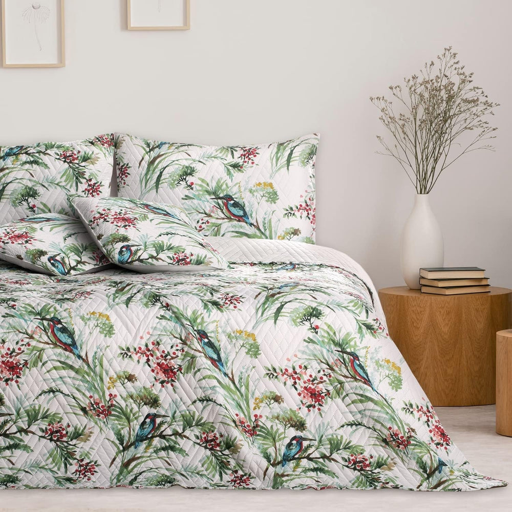 Ameliahome Sengetæppe Sengetæppe 260X280 Cm Dobbeltsidet Nem pleje Quilting Plant Mønster Fuglemønster Multicolor Kingfisher Senge og tæpper Besuche den AmeliaHome-Store