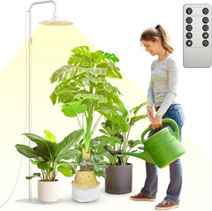 SANSI Full Spectrum LED-plantelampe 125W dæmpbart lys med fjernbetjening til plantevækst Justerbar højde 120-180 cm 4/8/12 timer Timer 4 lysstyrkeniveauer