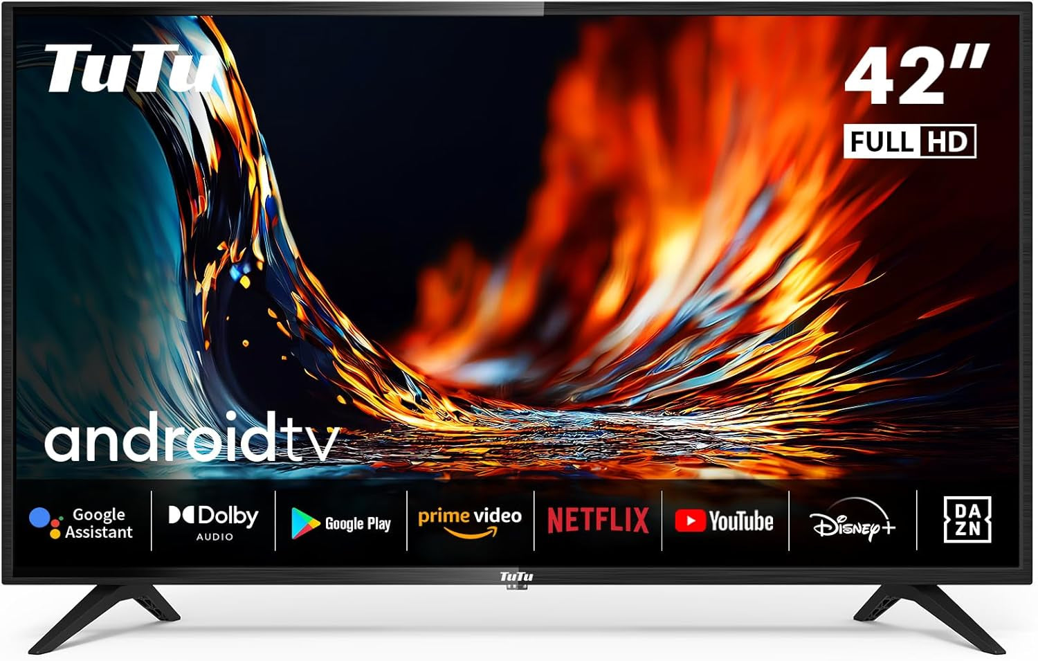 TuTu TUV32HQ1B Smart TV de 32 de inci, televizor LED HD de 80 cm cu Wi-Fi, App Store, tuner triplu (DVB-T/T2, DVB-C, DVB-S/S2), HDMI, USB