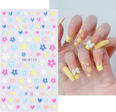JMEOWIO 3D Nagelsticker Frühling Blumen 5 Blatt Nagelaufkleber 5D Stereoskopisch Selbstklebend Bunte Blüte Nail Art Sticker Dekoration Nageldesign Zubehör