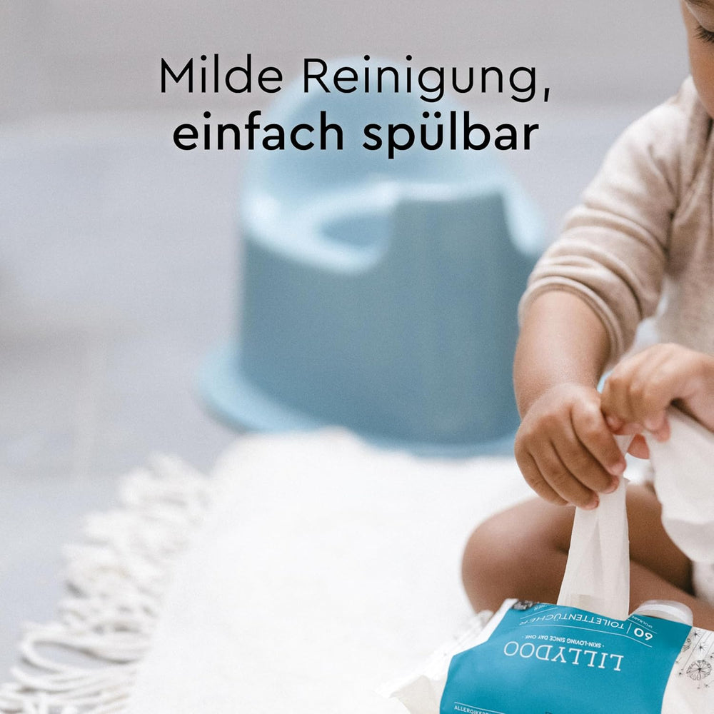 LILLYDOO vådservietter til toilet 720 stk (12 x 60) 100% plastfri, skyllebare klude Parfumefri