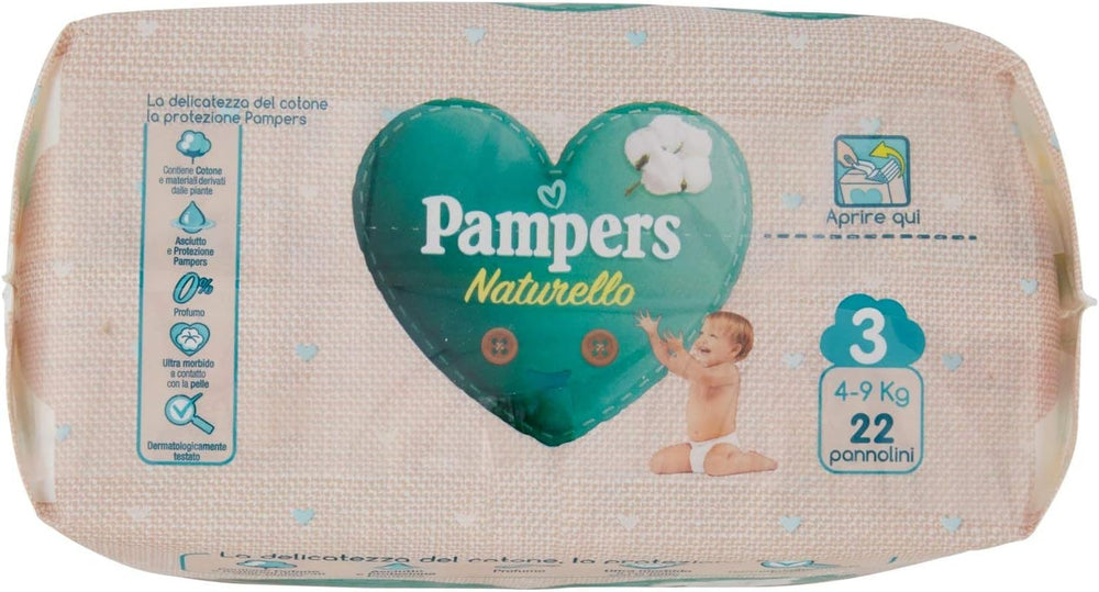 Pampers Naturello Midi, 22 bleer, str. 3 (4-9 kg)