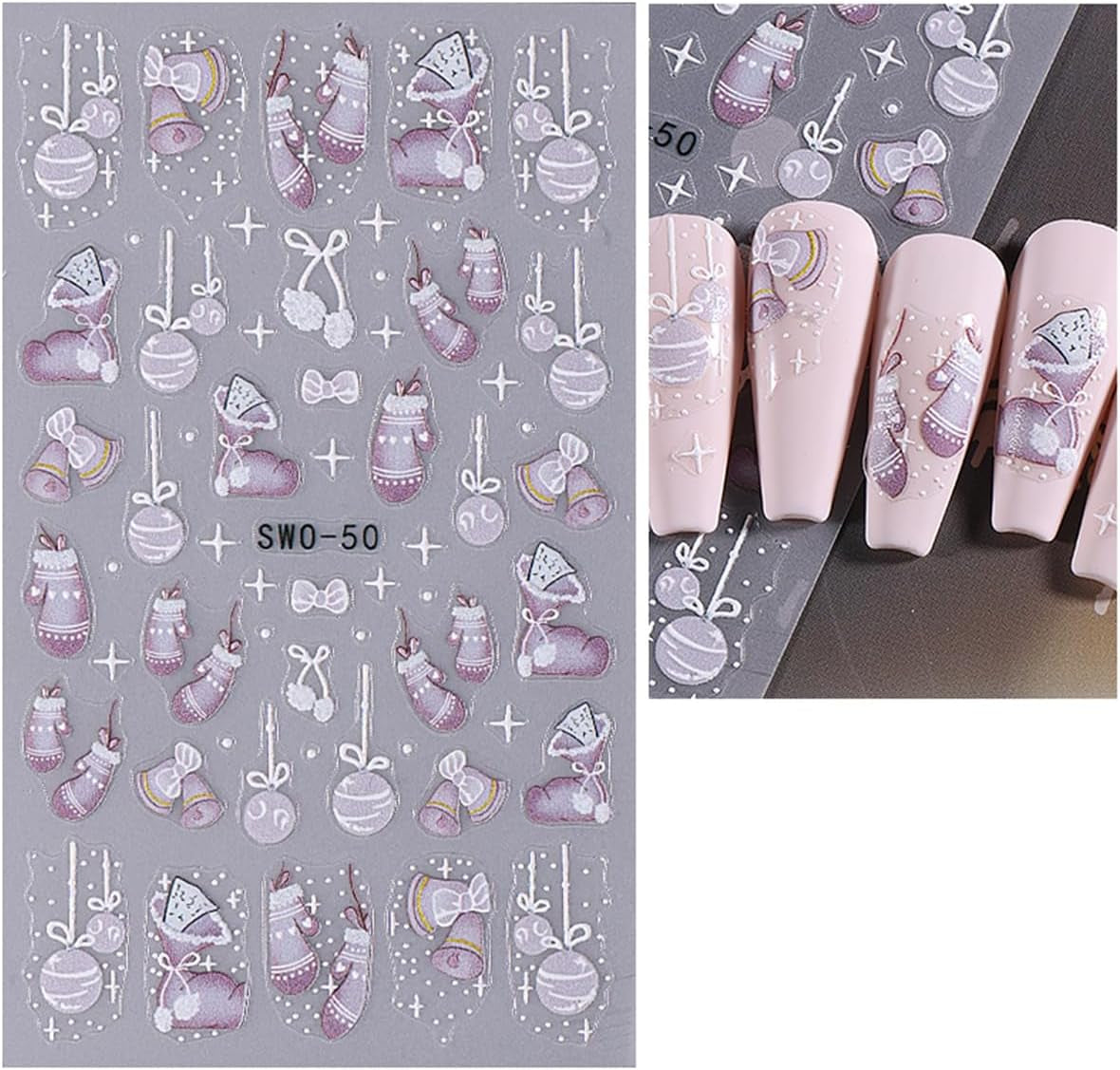 JMEOWIO Nagelsticker Weihnachten 6 Blatt Nail Art Sticker Selbstklebend Nagelaufkleber Schneeflocke Winter Urlaub Süß Dekoration Nageldesign Zubehör