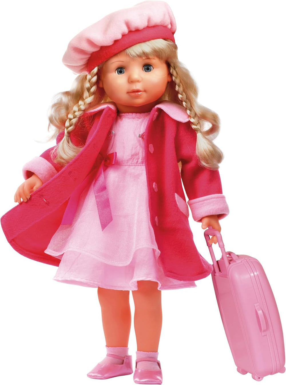 Bayer Design 94635AA Păpușa interactivă funcțională Charlene cu păr și ochi adormiți, vorbește și cântă 90 de fraze, 2 poezii și 8 cântece, 46 cm, roz