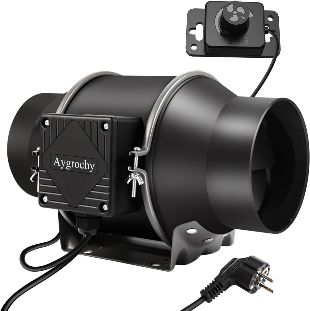 Aygrochy 200mm 70W justerbar kanalventilator EC-motorudsugningsventilator til opvarmning, køling, boostere, væksttelte, hydroponics, husholdnings-, ventilations- og udstødningsblæser.