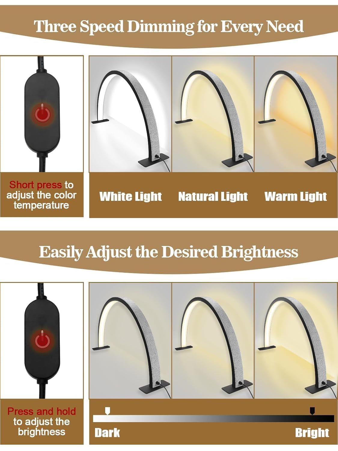 Kalolary Lampadaire, Lash Lumière Pour Extensions De Cils Regglable À 360°, 3000K-6000K Lamp Demi-Lune, Lamp De Beauté (Lampa cu jumătate de lună)