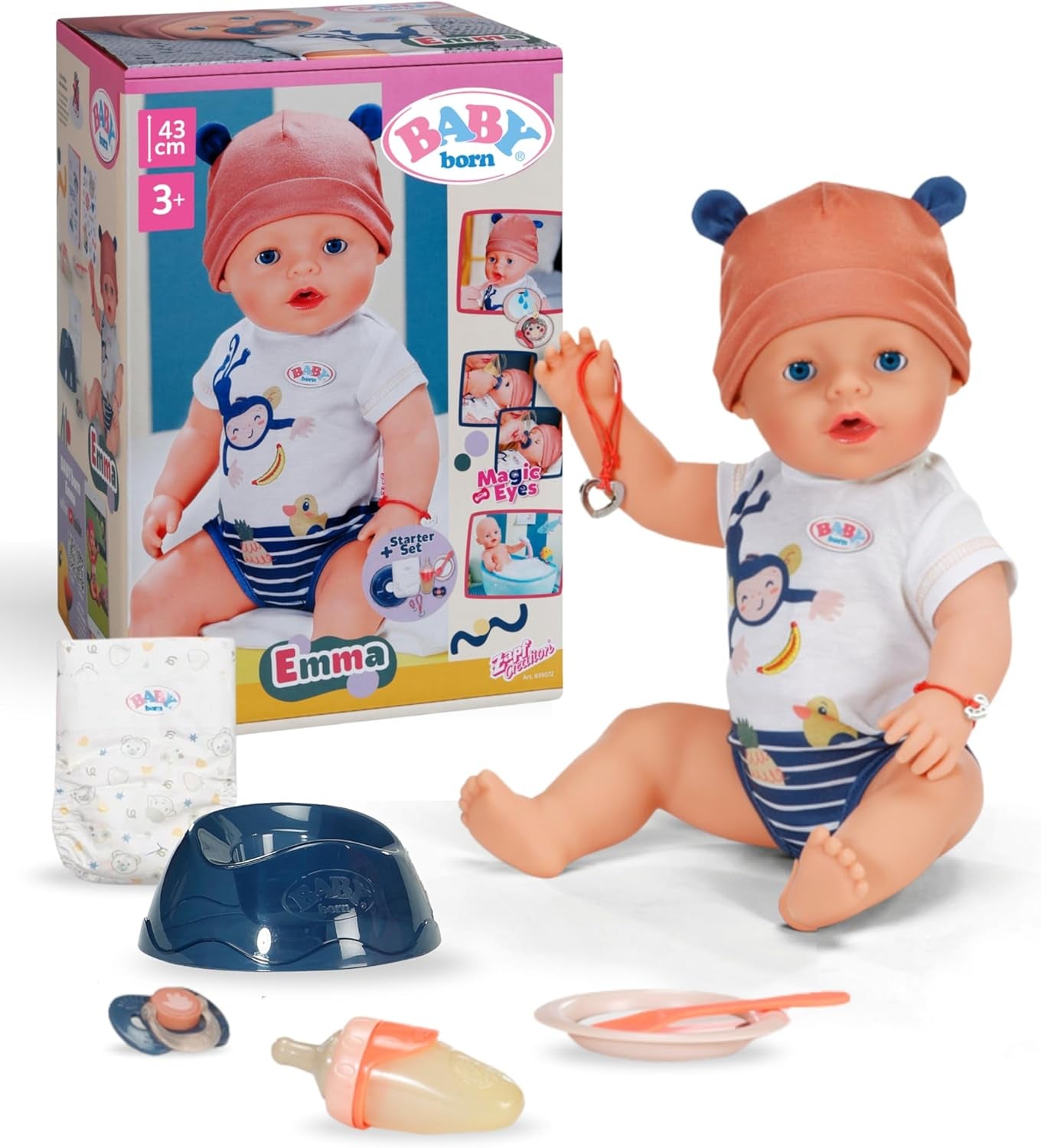 BABY Born Emma în stil junglă - Păpușă de 43 cm înălțime - 10 funcții Inclusiv accesorii și rochiță în culori unisex - Funcționează fără baterii - Potrivit pentru copii cu vârsta de 3 ani și peste Papusi Naty Shop Titlu implicit