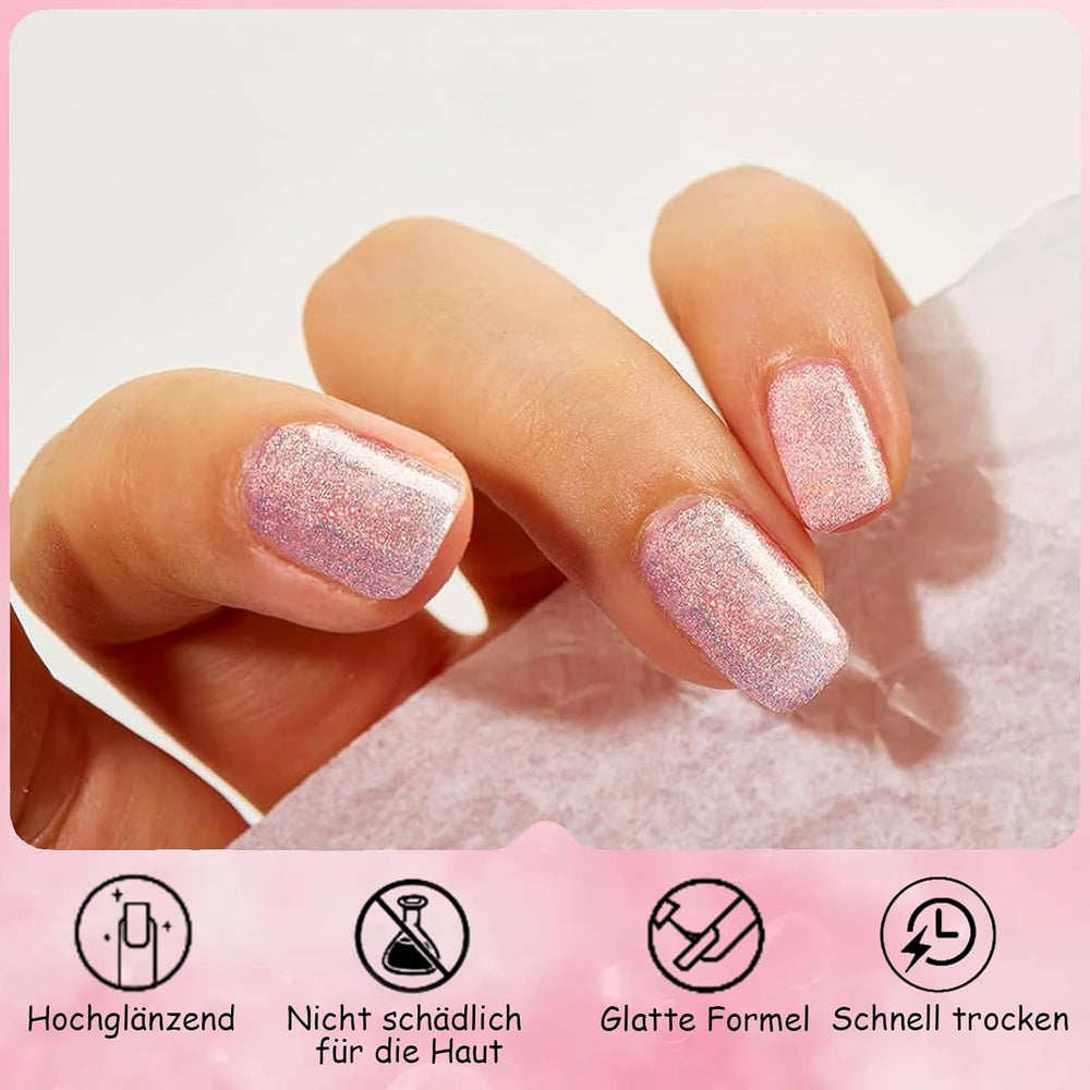Pink glitter neglelak - Ikke-giftig, vandbaseret neglelak til kvinder - Hurtigtørrende neglelak - Reflekterende glitter neglelak til gør-det-selv-neglekunst derhjemme (Transparent Pink, 10ml)