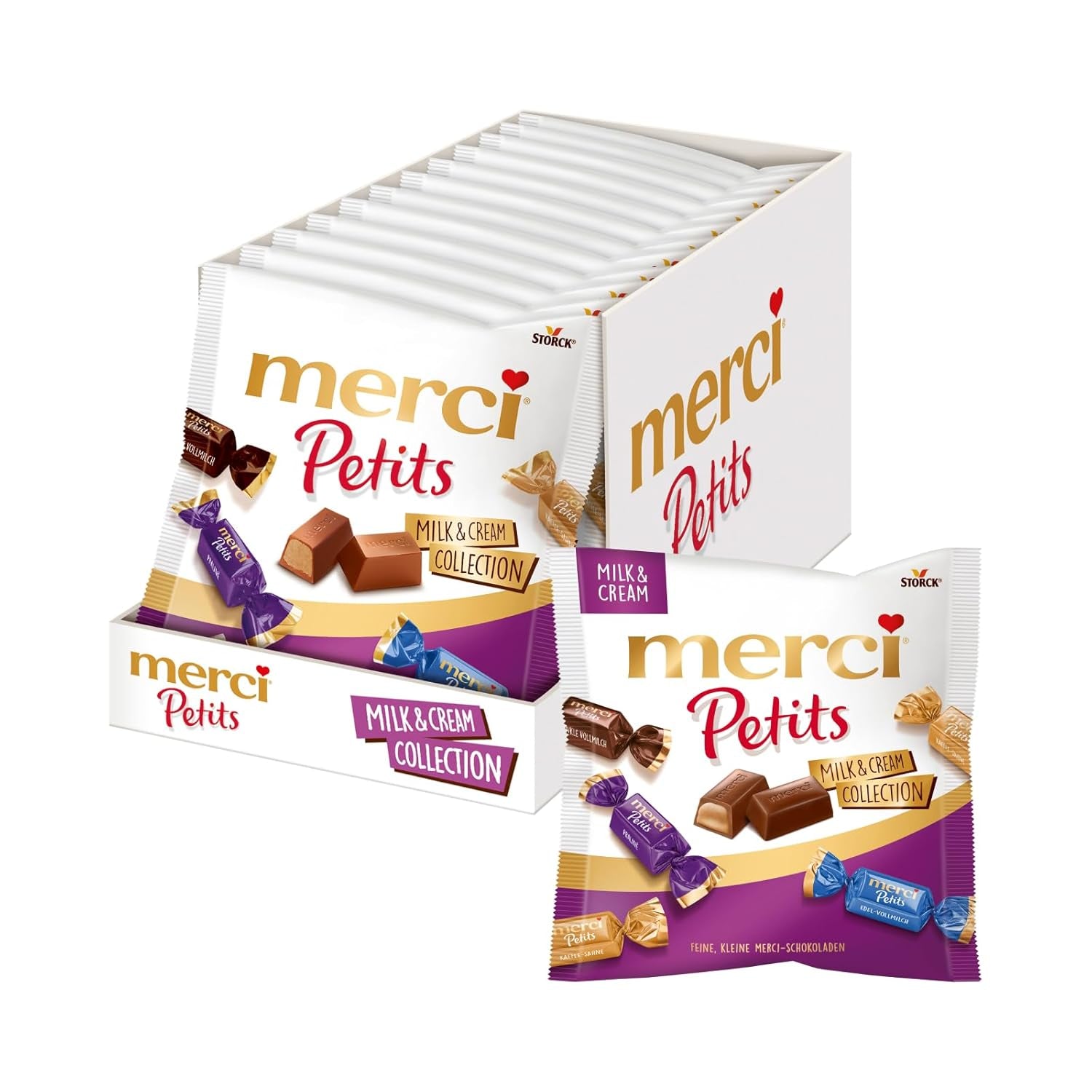 Merci Petits kaffecreme - 12 x 125 g - Små hvide chokoladepraliner på fin chokolade med kaffecreme - individuelt indpakkede chokoladepraliner
