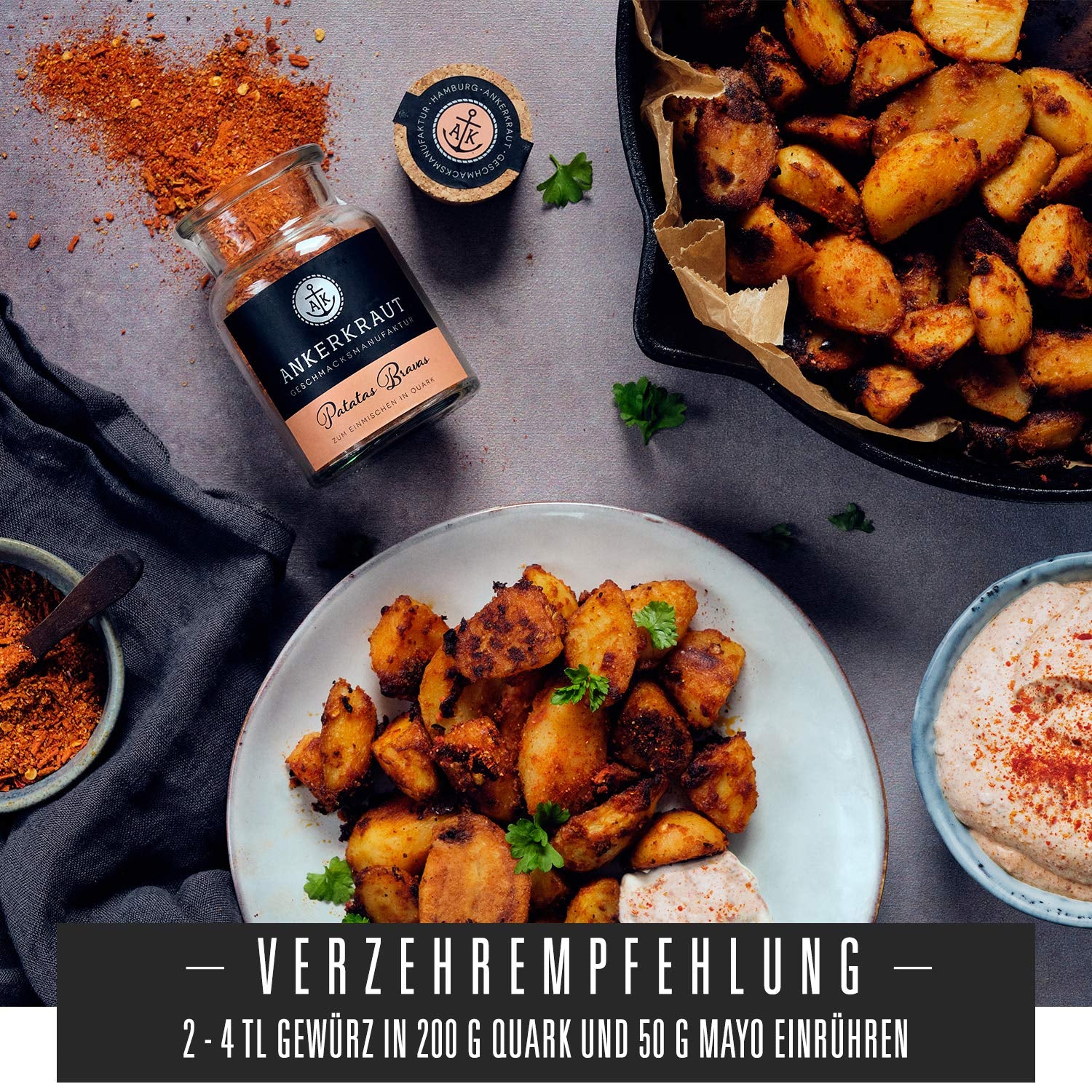 Ankerkraut Patatas Bravas, Gewürzmischung für Spanish Kartoffelwürfel, 90g i korkglas