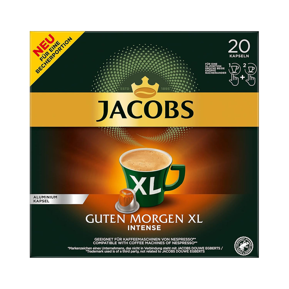 Jacobs Kaffeekapseln Guten Morgen XL Intense - 10er Pack (10 x 20 Getränke) & Kaffeekapseln Krönung Crema, 200 Nespresso kompatible Kapseln, 10er Pack, 10 x 20 Getränke, 1040 g