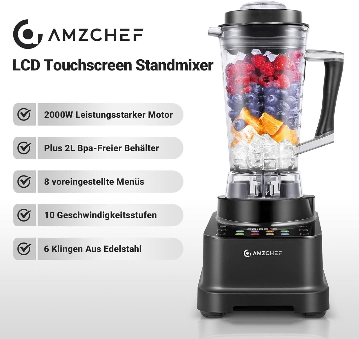 Blender AMZCHEF, 8 smarte menuer og 10 hastigheder, LCD touchskærm Køkken Naty Shop