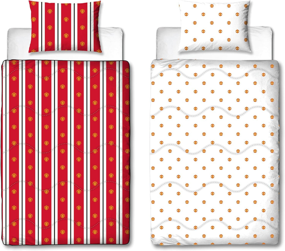 Manchester United FC officiel enkeltdyne, vendbar, rød og hvid, betrækløs, fodbolddyne, pudebetræk, vaskbar, perfekt til rejser, overnatninger, 10,5 Tog dyner og dyner Naty Shop Standardtitel