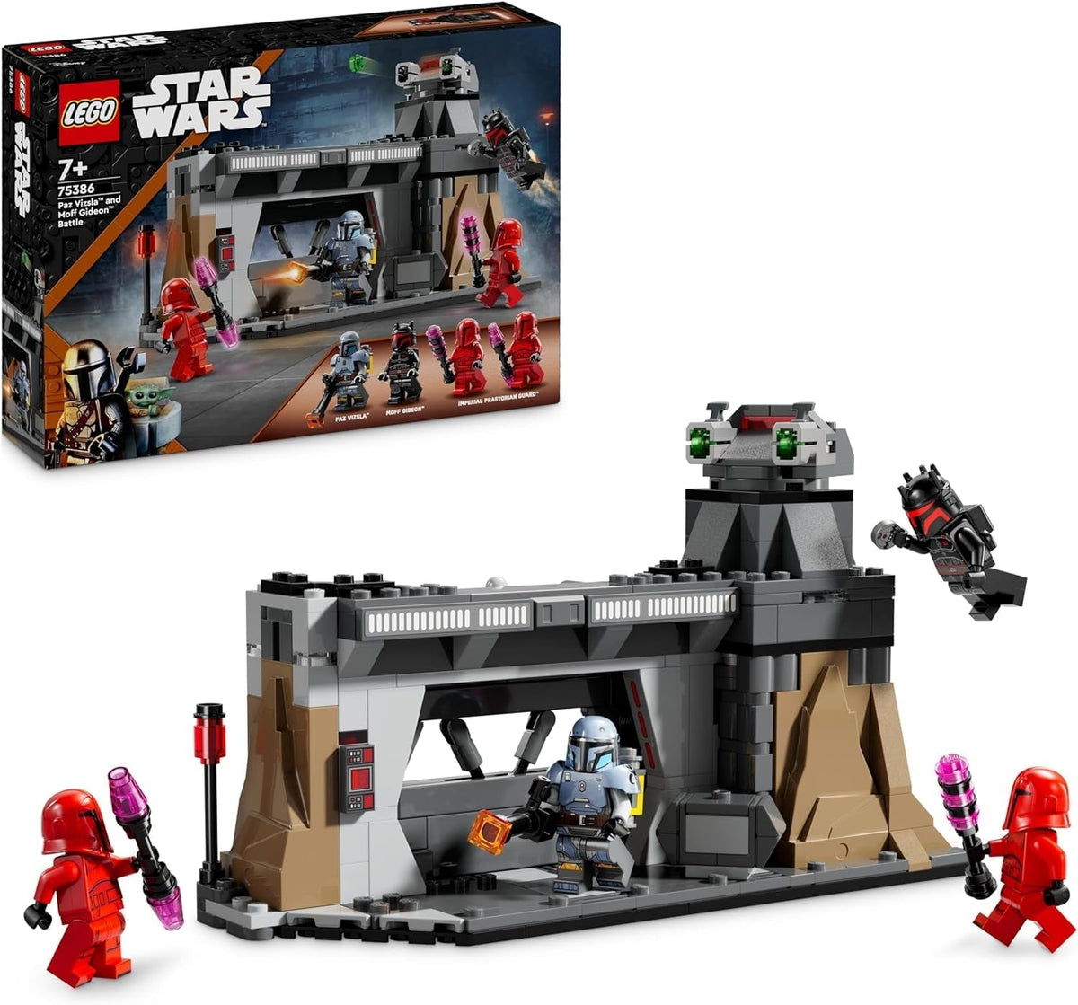 LEGO Star Wars: The Mandalorian Duel between Paz Vizsla and Moff Gideon, Samlebyggelegetøj til børn, gaveidé til kreative drenge og piger 7+, Mandalorian-legetøj 75386 Byggesæt Beuche den LEGO-Store standardtitel