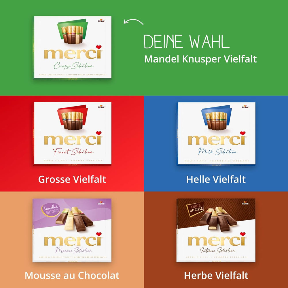merci Finest Selection Mandel Crunch Variety – 1 x 250 g – Raffinerede specialiteter med nødder og chokolade – Fyldte og ufyldte praliner