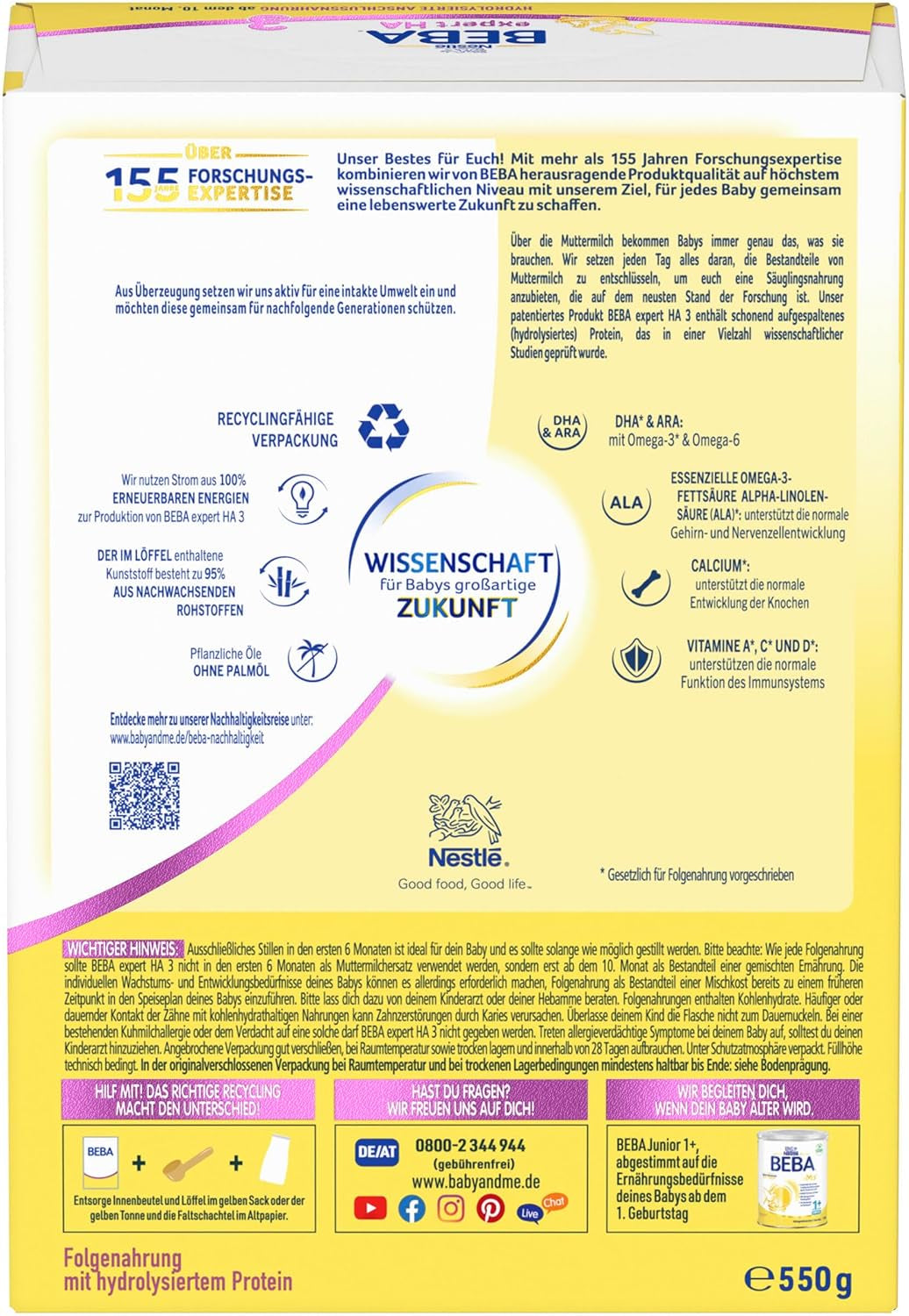 BEBA expert HA 3 Hydrolyseret fortsættelsesformel, fra 10 måneder, 1 pakke (1 x 550 g)