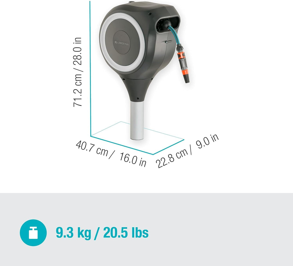 Cutie pentru furtun de grădină Gardena RollUp M (albă) 20 m: Cutie pentru furtun rotativă, ghidaj integrat pentru furtun, incl. furtun de calitate Gardena de 20 m, țăruș de sol și ajutor de montare (18616-20)