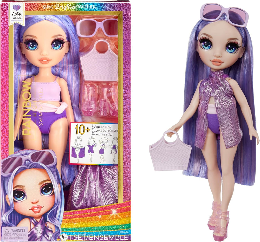 Rainbow High Swim & Style - Ruby (Rot) - 28 cm Große Puppe mit Schimmerndem Pareo, auf 10+ Arten zu tragen - Ausziehbarer Badeanzug, Sandalen, Spielzubehör - Spielzeug - Ideal für 4 bis 12 Jahre