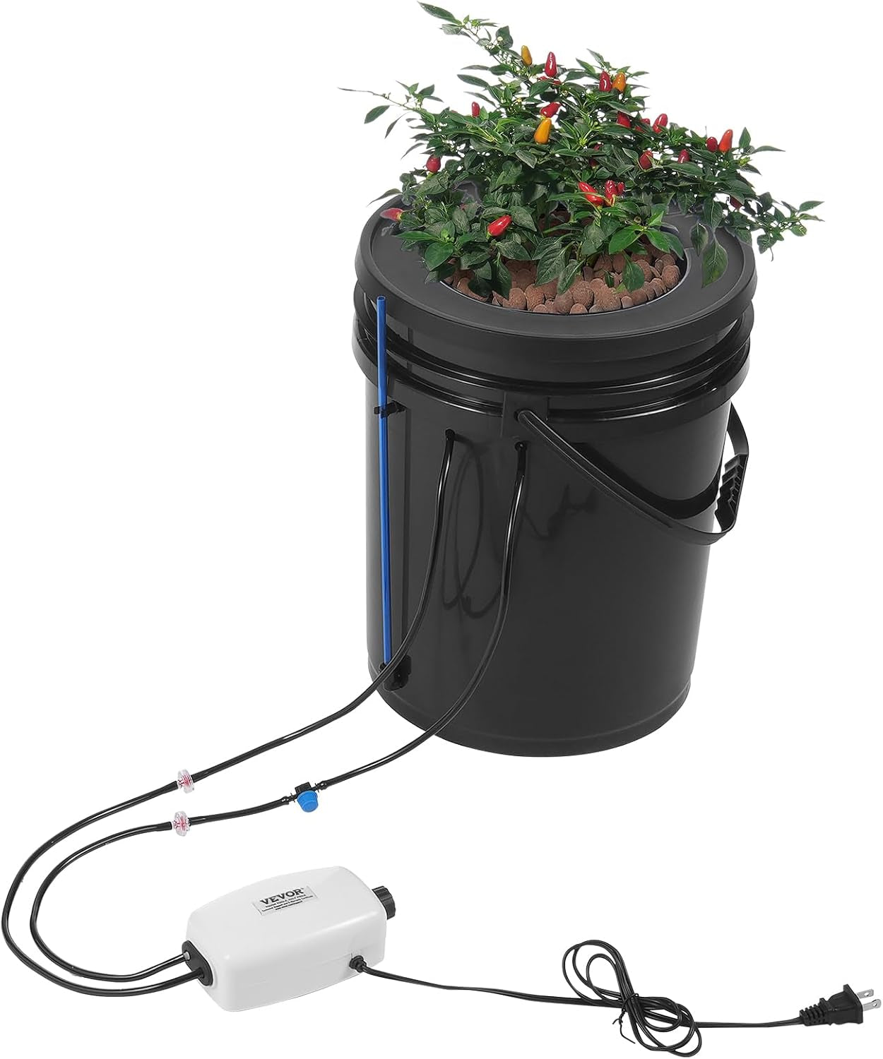 VEVOR DWC Hydroponic Grow System Dryp Pot Kit Hydroponic Grow Systems Dybvandsdyrkning 4 20L spande med luftpumpe Luftsten og vandstandsindikator til grønne bladgrøntsager