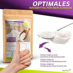 Vita2You Bio Skummetmælkspulver 1000g - 100% Bio Qualität - til bagning - Kaffeeweißer - Milchpulver für Joghurts - 1 kg - Premium Qualität